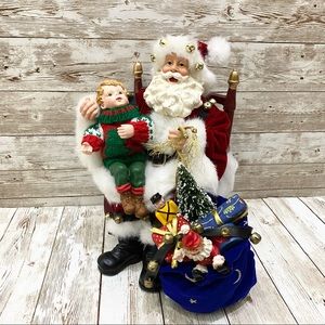 2001 MACY’s SANTA by Holiday Lane Fabric Maché Santa Sitting with Child Decor